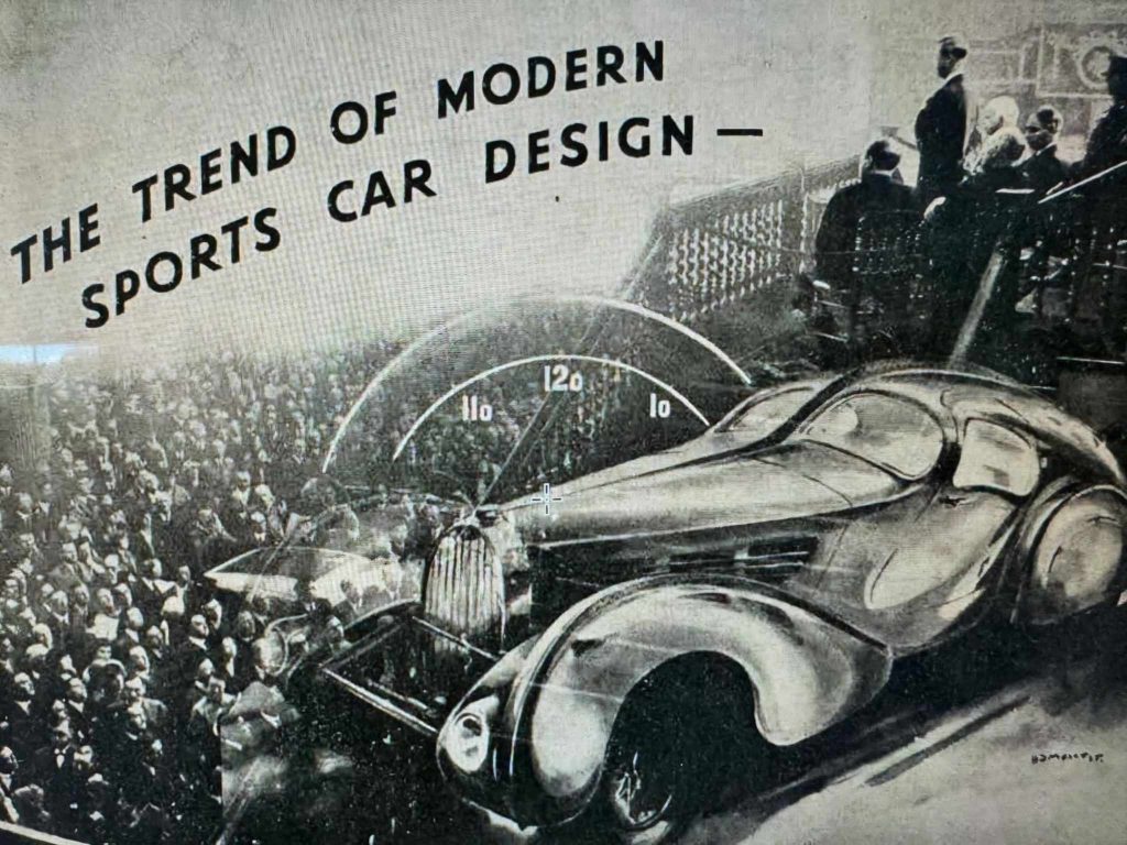 Period magazine illustration — “The trend of modern sports car design.”