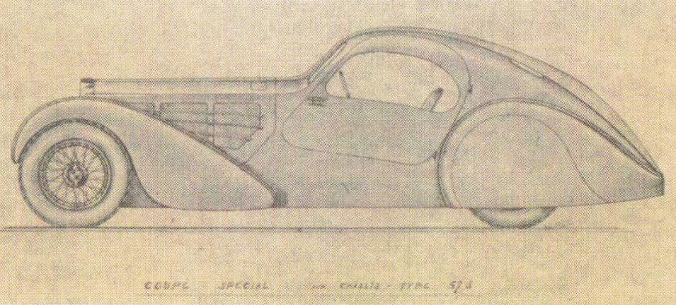 Factory design drawing: Coupé Spécial, châssis Type 57S.